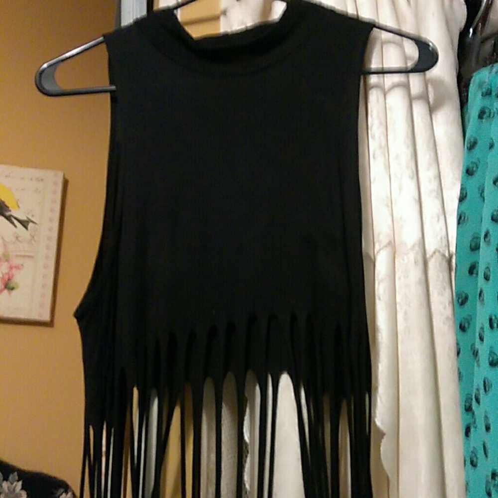 Fringe mock turtle neck